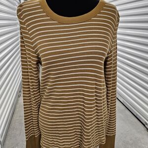 Aerie Brown and White Striped Long Sleeve Top